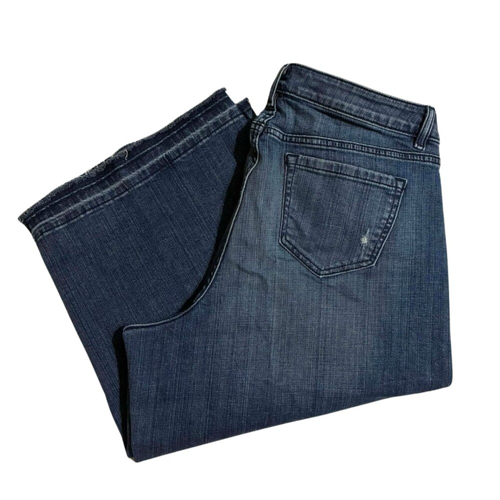 Lane Bryant women's wide leg crop blue denim cut off capri size 16